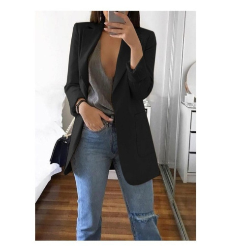 Amazon  new autumn and winter cross-border solid color suit collar slim cardigan temperament blazer women's clothing