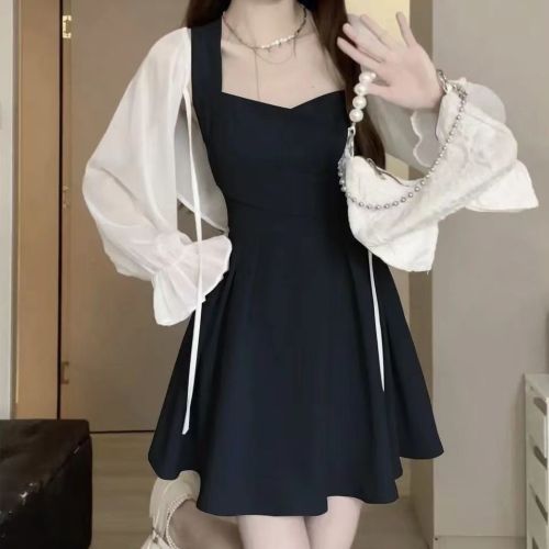 Summer Matsumoto 2024 new solid color cross strap suspender skirt girly waist slimming dress suit