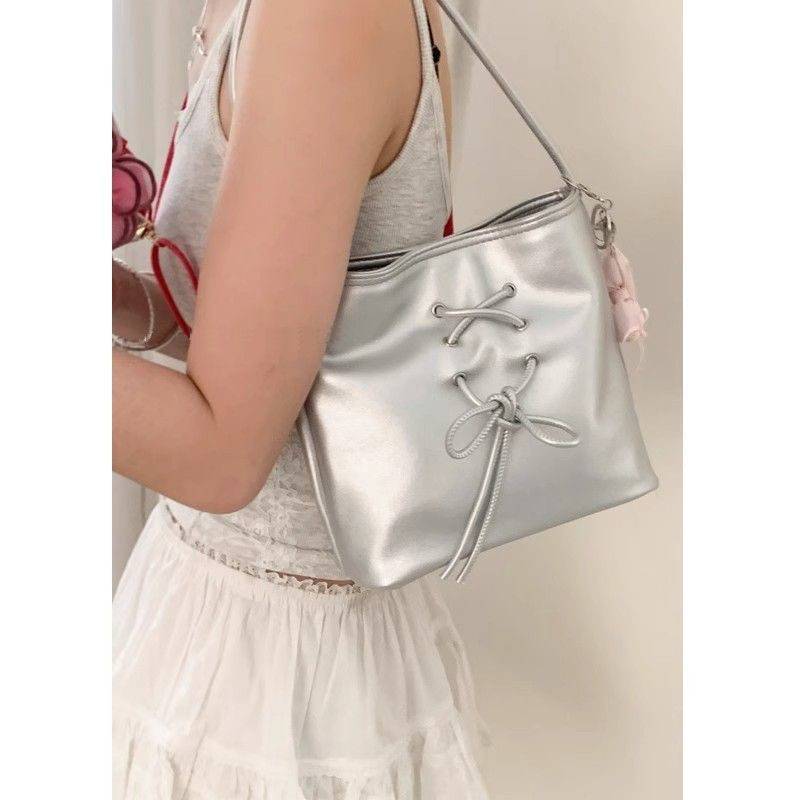 Tote bag for women 2024 Korean style niche pearlescent pink shoulder bag niche portable grandma bag high-end women's bag