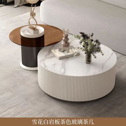 Coffee table living room home modern minimalist TV cabinet coffee table combination large and small apartment cream style slate round coffee table