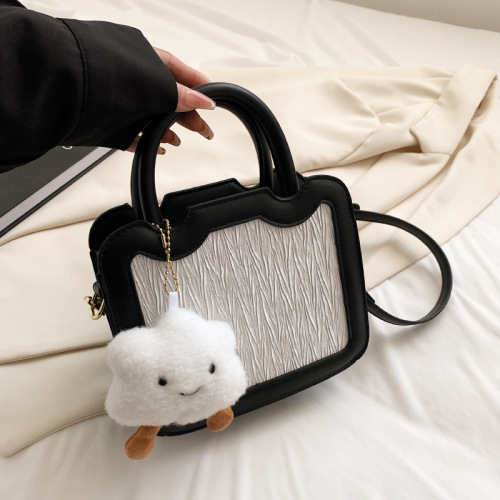 Bags for women 2024 Korean version fashion stitching simple small square bag ins internet celebrity small fragrant style pleated western style crossbody bag