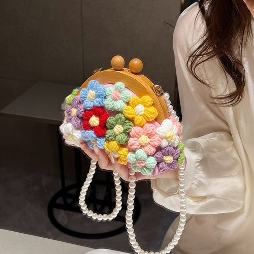 Fairy bag summer new 2024 forest style literary flower western style small fragrance pearl one-shoulder canvas shell bag