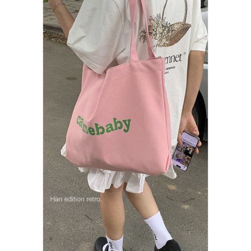 Korean style casual letter canvas bag for women summer 2024 new niche tote bag versatile large capacity shoulder bag