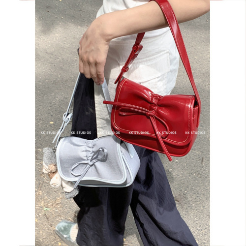 Korean style niche underarm bag for women 2024 new fashion small square bag versatile bow shoulder bag