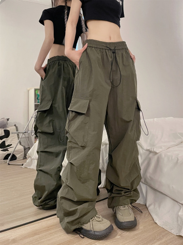 American retro workwear casual pants for women in spring and autumn, versatile straight-leg slimming trousers, loose wide-leg pants ins