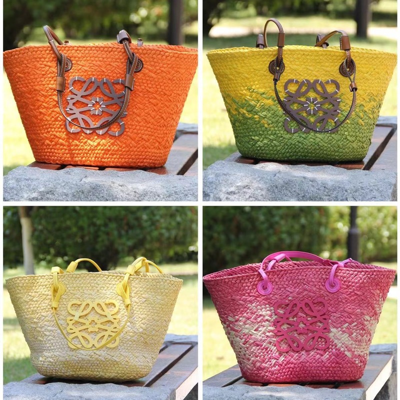 Fashion gradient shoulder portable straw bag large capacity simple woven bag versatile seaside beach bag paper woven women's bag