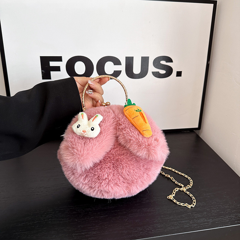 Cross-border autumn and winter bags for women, versatile Korean version, cute portable furry bag, 2024 spring new rabbit ear clip bag