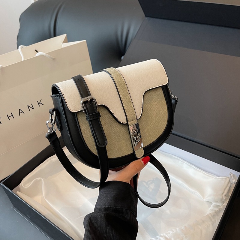 French niche bag for women 2024 autumn and winter new style high-end and stylish one-shoulder crossbody bag PU color matching saddle bag