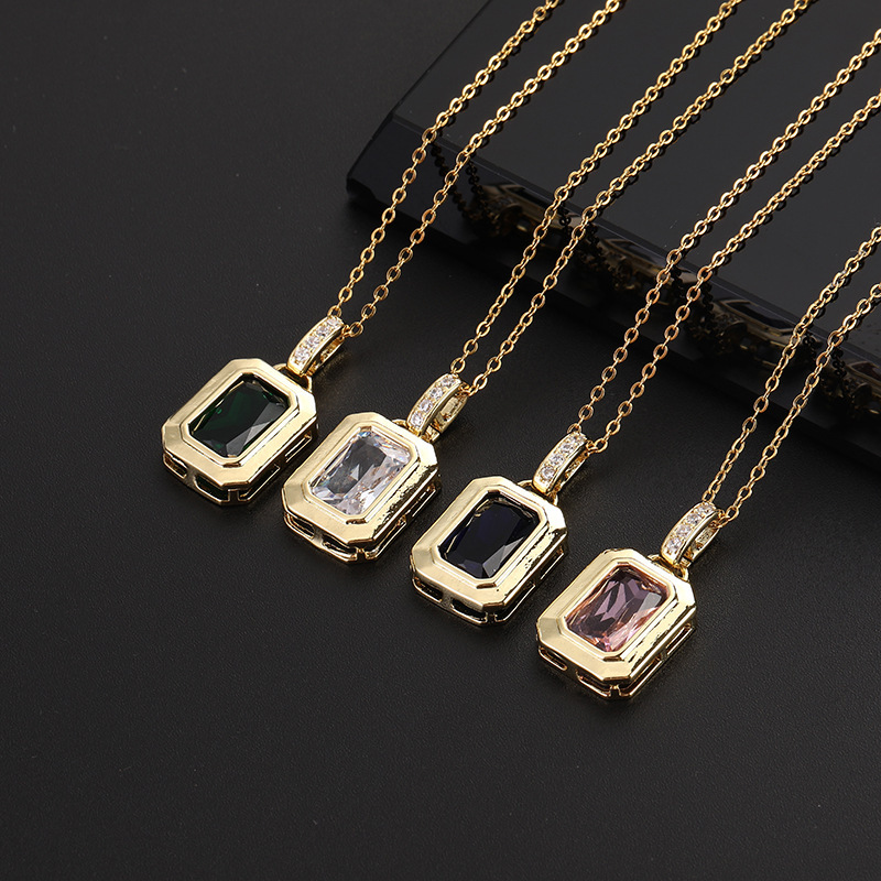 Light luxury retro palace style niche design geometric color zircon necklace pendant temperament high-end clavicle chain for women