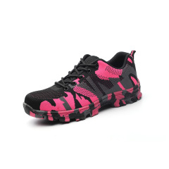 Manufacturer wholesale summer fly woven anti-smash and anti-puncture camouflage labor protection shoes mesh breathable lightweight pink work shoes