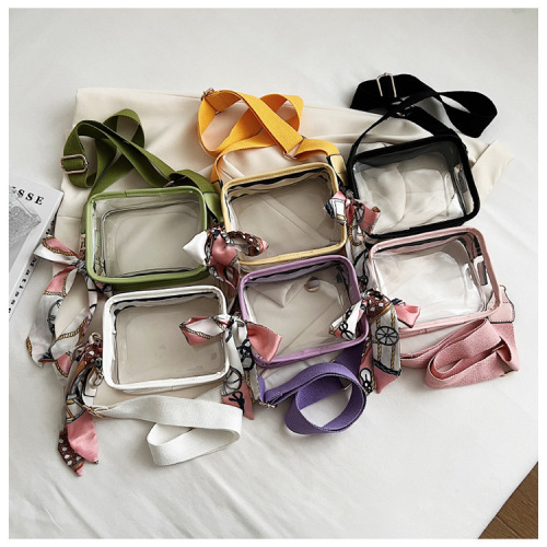 Cross-border new small square bag PVC transparent women's bag Korean style fashionable wide shoulder strap jelly bag crossbody bag wholesale