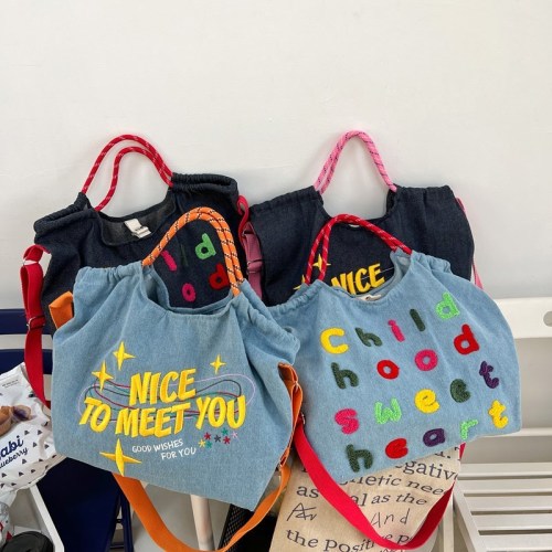 Bags Women's Tote Bag Large Capacity Women's Embroidered Letter Messenger Bag Casual Denim Bag Large Capacity Canvas Bag