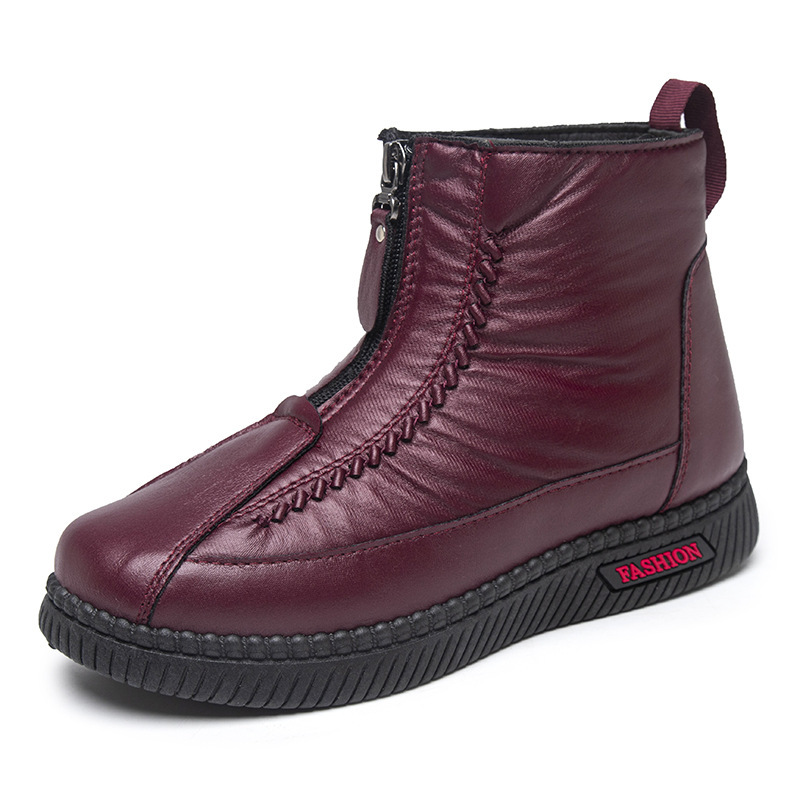 New winter women's cotton shoes, cotton wool leather waterproof middle-aged and elderly mother's shoes, soft-soled snow boots