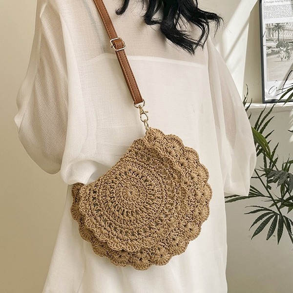 Cross-border 2024 new trendy fashion hollow shoulder bag vacation style beach bag versatile crossbody bag cotton woven bag