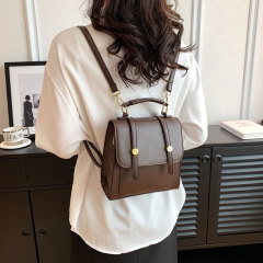 Niche American retro backpack British diagonal buckle small square bag commuter student brown small backpack new style