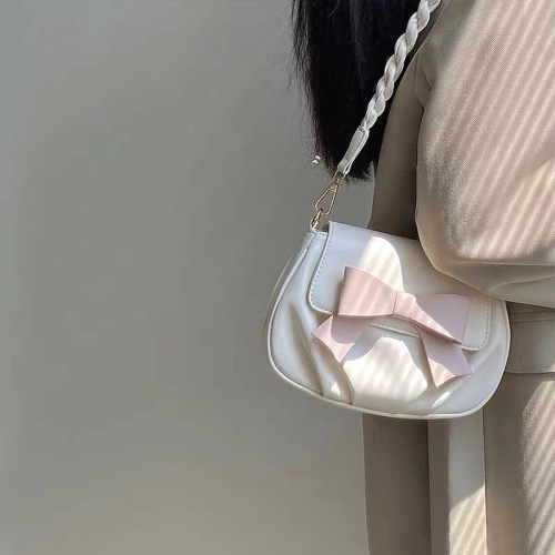 2024 spring new style simple and versatile bow small square bag pleated cloud bag soft one-shoulder crossbody bag for women
