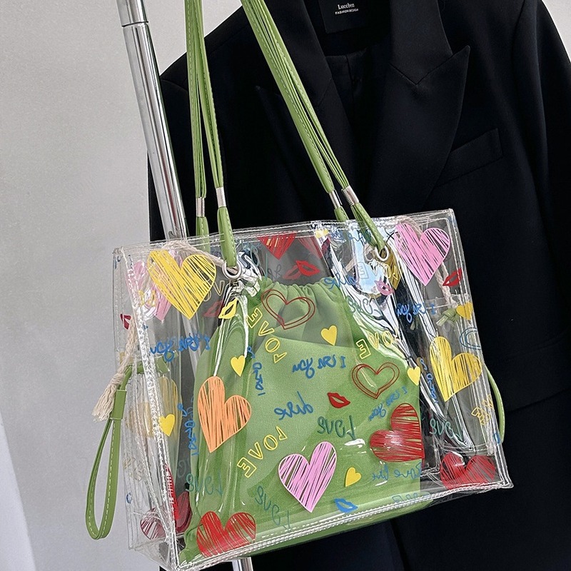 Transparent jelly bag for women large capacity 2024 new street trend fashion portable shoulder bag tote bag wholesale