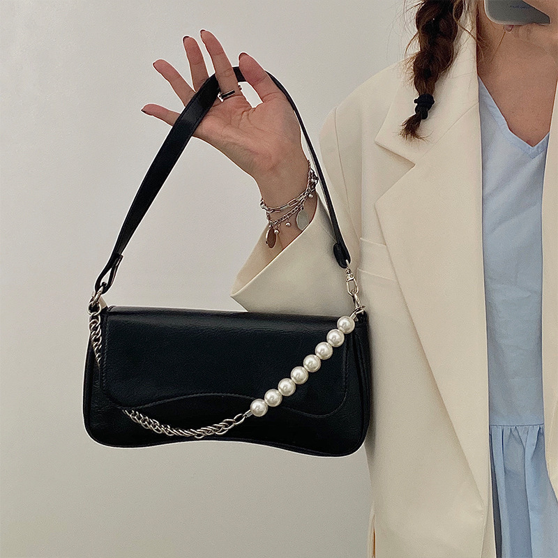 Small bag women's new Korean style fashion versatile chain pearl shoulder bag niche high-end temperament armpit bag
