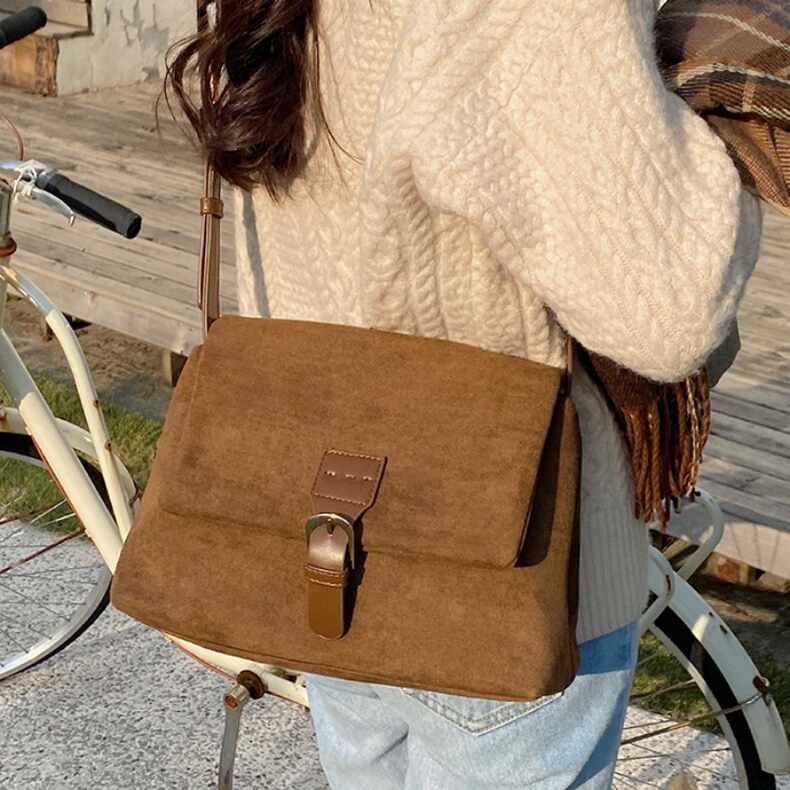 Retro suede bag Korean style women's bag new retro temperament suede shoulder armpit bag casual small square bag crossbody bag