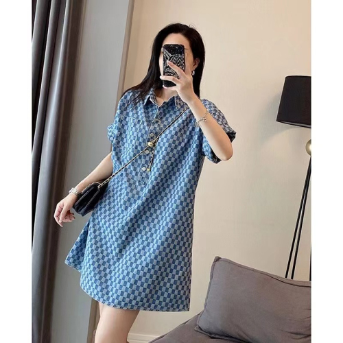 2-300 catties fat mm denim blue dress for women summer new extra large size medium and long loose short-sleeved T-shirt skirt