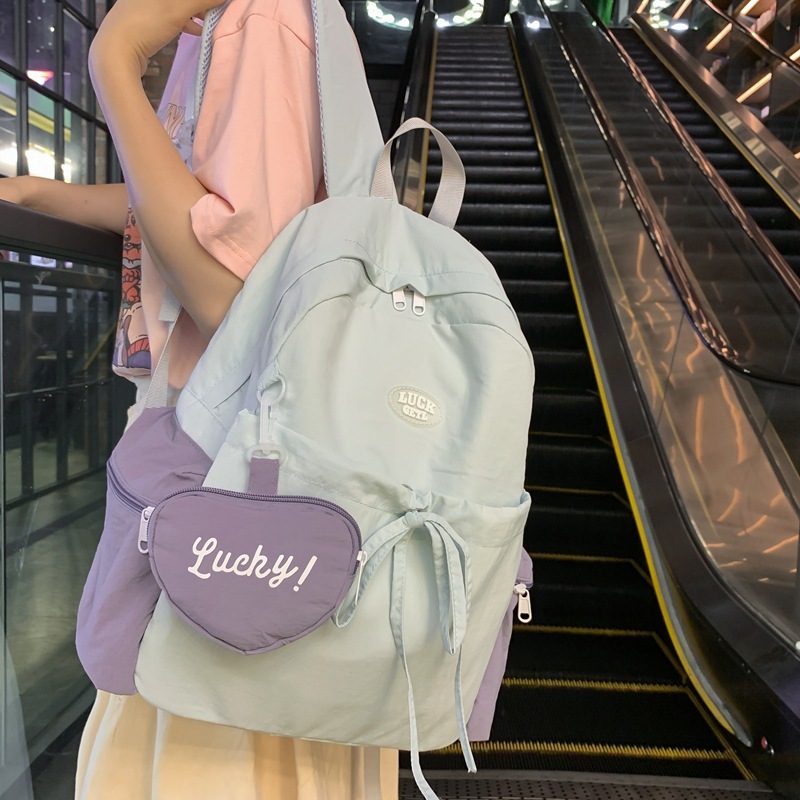 2024 New Korean Style Washed Cloth Women's Backpack, Versatile Casual Middle School Student Campus Lightweight Color Matching Women's School Bag