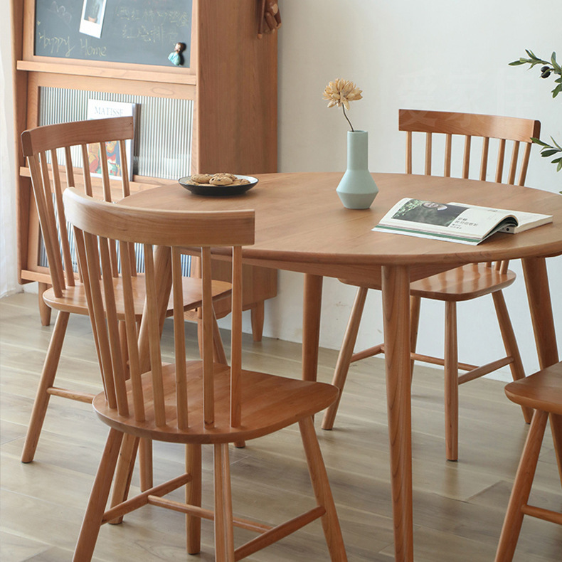 Japanese-style solid wood small round table household oak Nordic round table cherry wood leisure table dining table