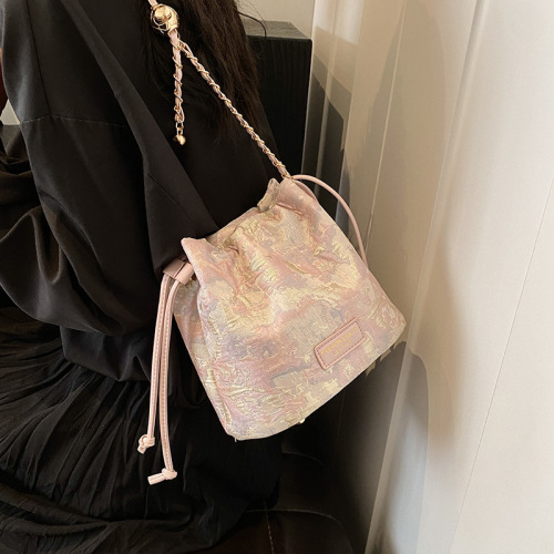 Chinese style three-dimensional embroidery 2024 new women's bag niche simple high-end bucket bag lucky bag single shoulder crossbody bag