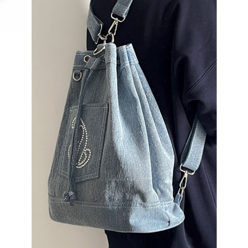 Bags Women's New Fashion Backpack Denim Bucket Bag Casual Versatile Student Class Universal School Bag