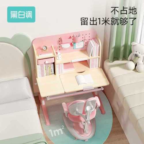 New black and white children's study table solid wood desk writing table home homework desk and chair set [small household