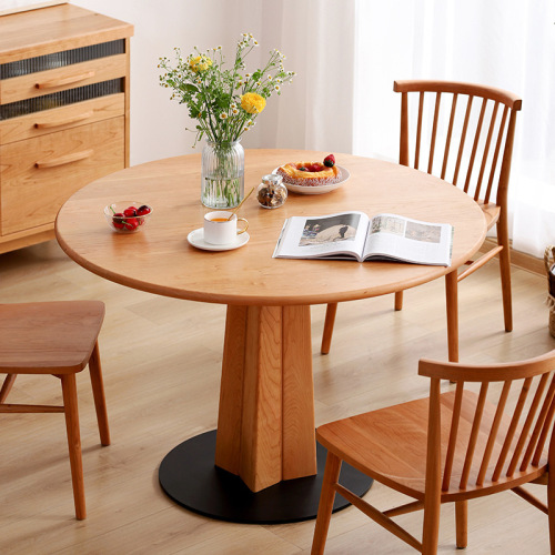 Solid wood round table dining table for home small apartment cherry wood Japanese furniture Nordic round dining table modern simple table