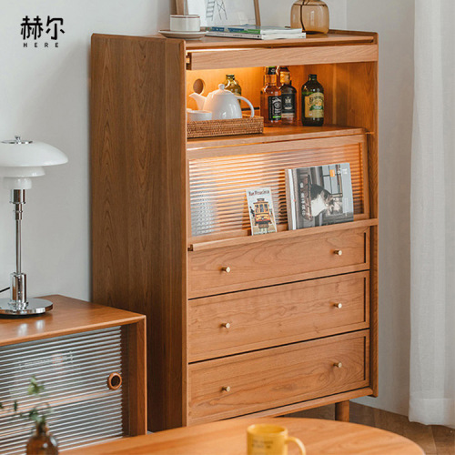 Museum sideboard Nordic living room sofa side cabinet storage cabinet cherry wood solid wood kitchen storage cabinet cupboard