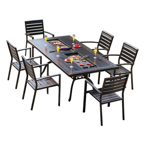 Outdoor barbecue table and chairs Nordic barbecue table household barbecue electric carbon double grill table courtyard villa aluminum alloy table and chairs