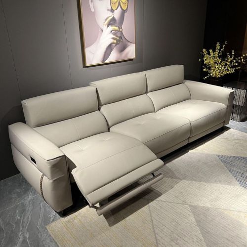 Zero wall electric multi-functional first-class space capsule leather sofa first-layer cowhide three-person living room modern and simple