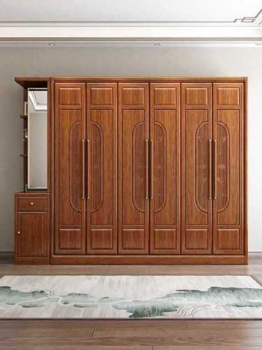 New golden walnut solid wood wardrobe home bedroom factory direct sales storage large capacity wardrobe large wardrobe