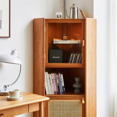 Nordic cherry wood corner cabinet simple solid wood side cabinet Japanese modern living room study dining room storage cabinet glass door cabinet