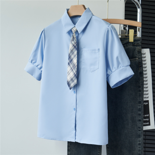 [Real shot] Age-reducing college Japanese girl light blue JK tie shirt short-sleeved shirt female summer fashion versatile