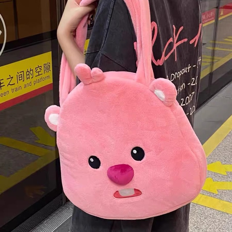 Xiaohongshu’s new little beaver bag, cute loopy plush shoulder bag, large capacity bag for students commuting to class