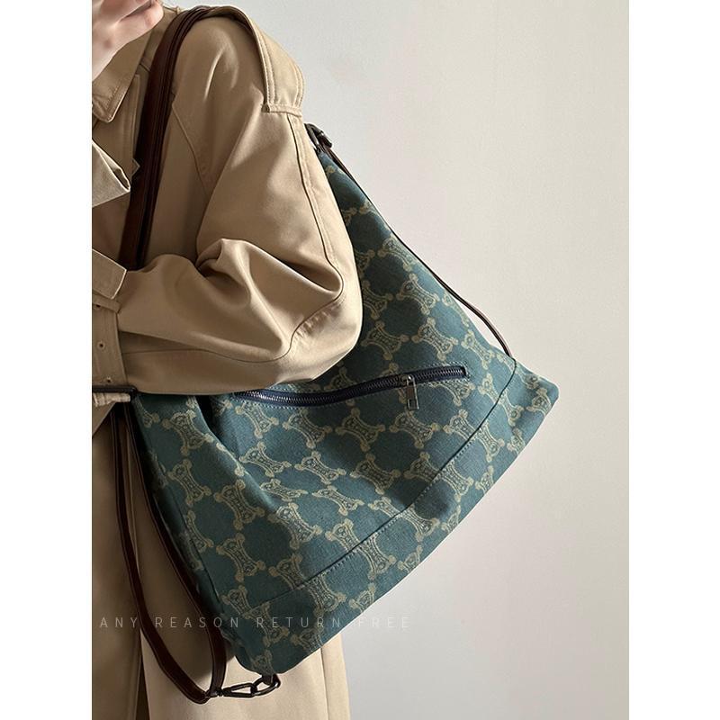 Bags for women, new large-capacity tote bag, retro printed backpack, commuting versatile single shoulder crossbody bag, trendy