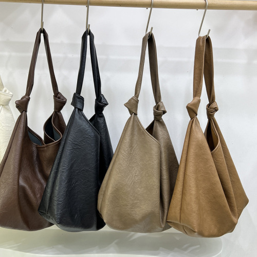 2024 Large Capacity Soft Leather Armpit Commuting Handbag Simple Shoulder Shopping Bag Tote Bag