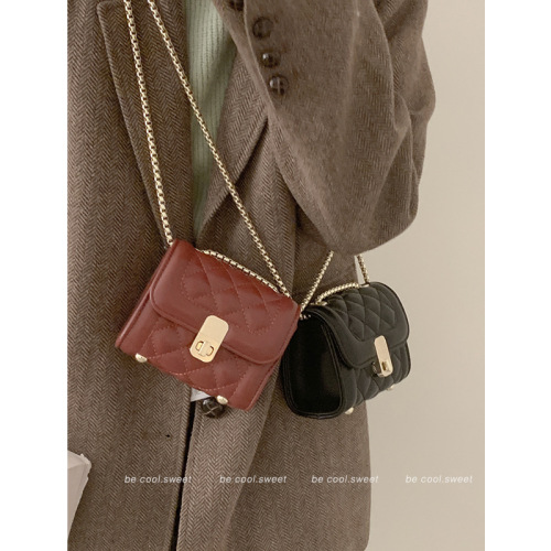 Small fragrant style rhombus chain bag for women winter new fashion versatile red small square bag high-end messenger bag