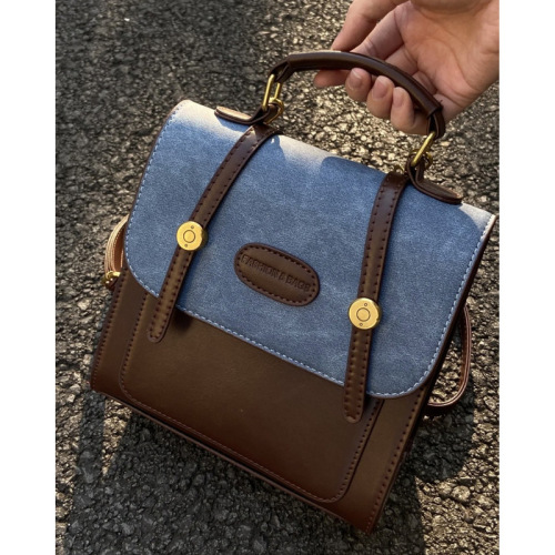 Retro denim contrast color backpack women's new trendy student school backpack versatile shoulder handbag