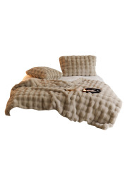 Tuscan rabbit fur short-pile casual throw blanket, light luxury high-grade sofa blanket, soft warm fleece blanket, bedroom blanket