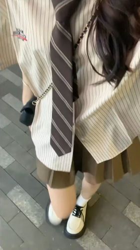 jk uniform suit summer striped short-sleeved shirt women's design niche casual Japanese casual college style shirt