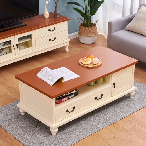 Wholesale solid wood coffee table simple modern multifunctional creative dining table small apartment double drawer coffee table living room TV cabinet