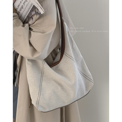 Korean style large-capacity armpit bag for women, new fashion canvas bag, simple and versatile shoulder bag