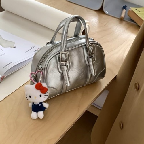 High-end Boston bag for women, new Korean style spring and summer niche retro black hand-held crossbody bag