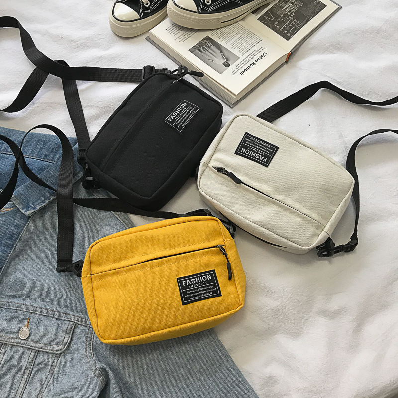 Canvas small bag women's new style small fresh forest student cloth bag Korean style fashion wide shoulder crossbody bag