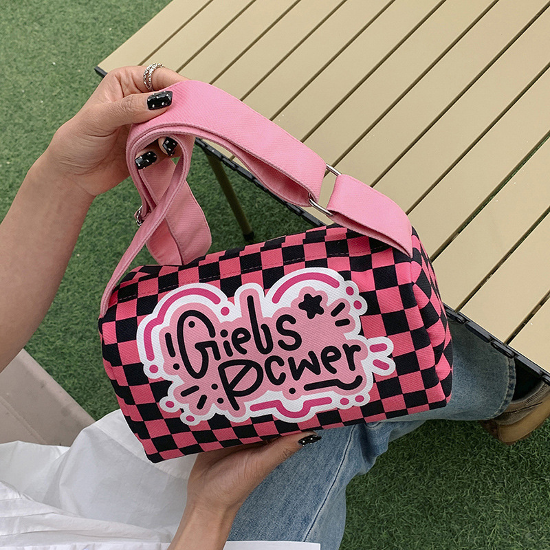 Niche Brick Bag Women's 2024 Summer New Graffiti Cloth Bag Checkerboard Square Bag Sweet Cool Single Shoulder Messenger Bag