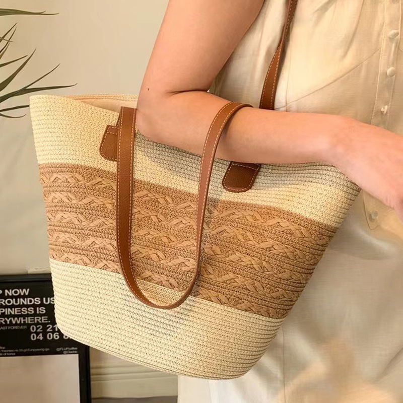Korean holiday style raffia woven bag for girls summer holiday style large capacity tote bag internet celebrity shoulder bag