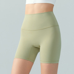 Spring and summer no awkward line four-point yoga shorts women's high-waist butt-lifting tights Lycra nude sports fitness pants